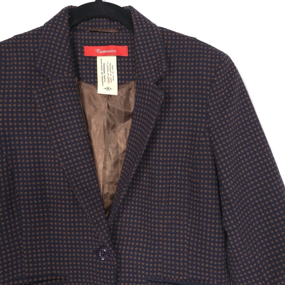 Anthropologie Cartonnier Women's Blazer MEDIUM Jacket WOOL Blend Polka Dot Brown